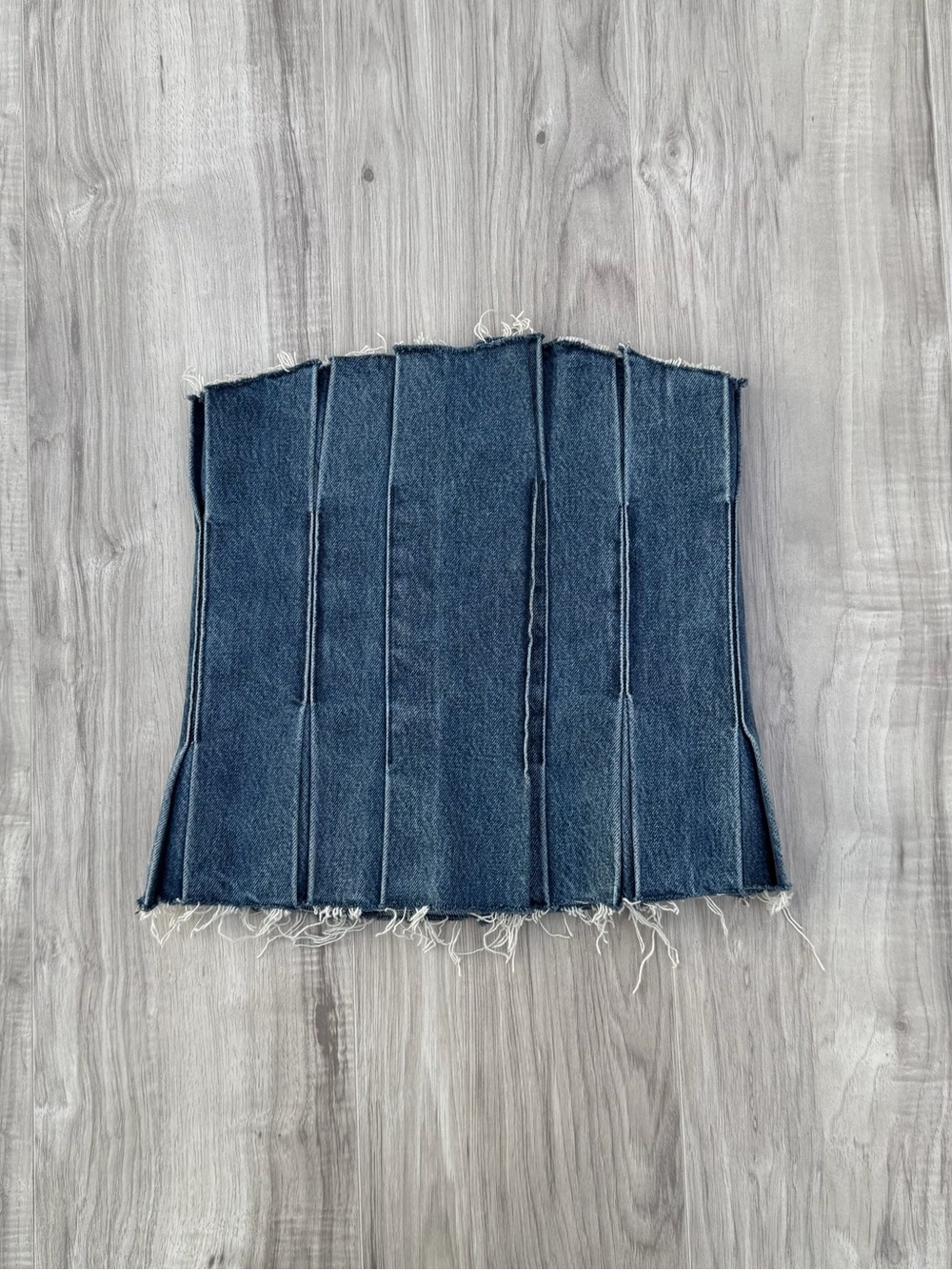 Levi's Made & Crafted Distressed Blue Denim Jean Corset Strapless Top